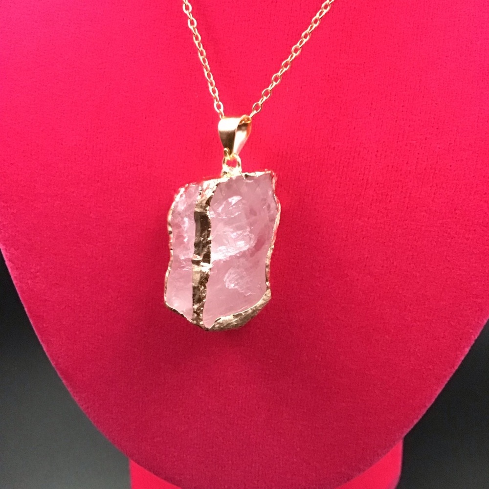 14k Gold Accented Natural Rose Quartz Necklace
